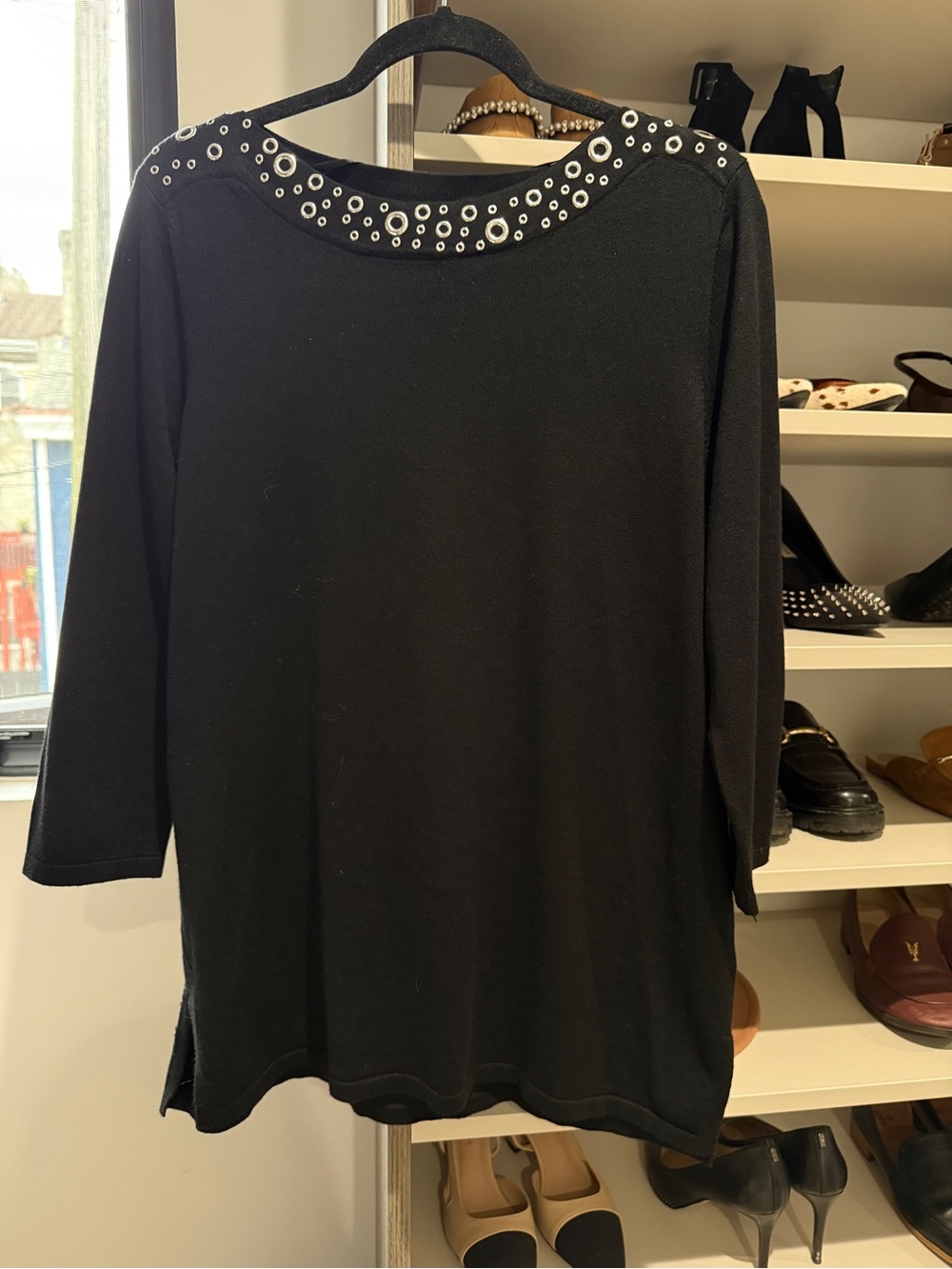 Cable & Gauge Black Tunic Top with Grommet-Trimmed Neckline